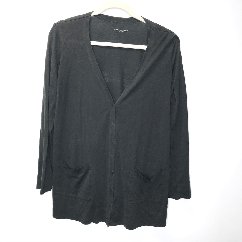 Eileen Fisher black silk blend cardigan size small